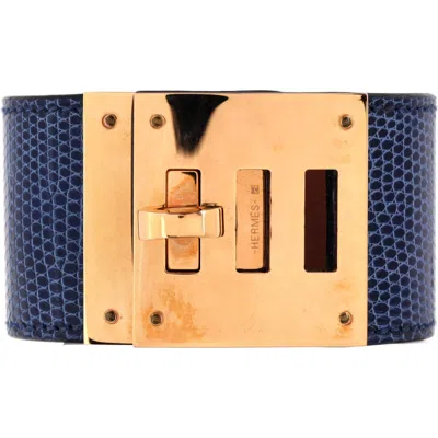 Pre-owned Hermes  Hermes Kelly Dog Bracelet Lizard In Blue