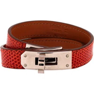 Pre-owned Hermes  Hermes Kelly Double Tour Bracelet Lizard In Red
