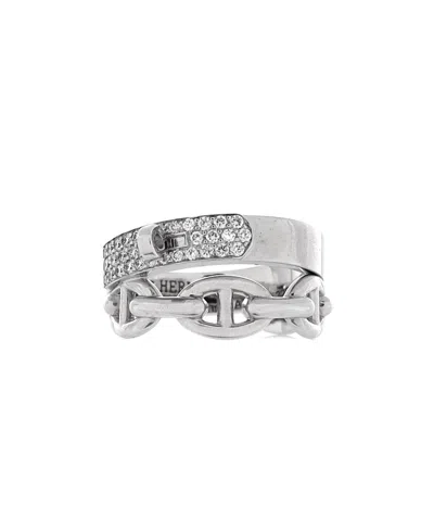 Pre-owned Pre-owned Hermes  Hermes Kelly Double Tour Ring 18k White Gold With Pave Diamonds