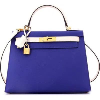 Pre-owned Hermes  Hermes Kelly Handbag Bicolor Epsom With Gold Hardware 28
