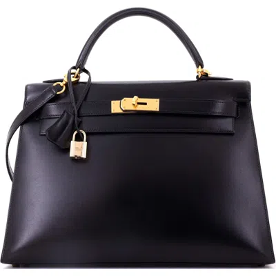 Pre-owned Hermes  Hermes Kelly Handbag Black Box Calf With Gold Hardware 32