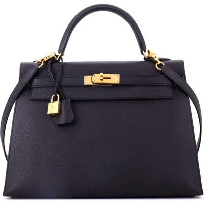 Pre-owned Hermes  Hermes Kelly Handbag Black Epsom With Gold Hardware 32