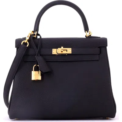 Pre-owned Hermes  Hermes Kelly Handbag Black Togo With Gold Hardware 25