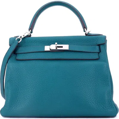 Pre-owned Hermes  Hermes Kelly Handbag Blue Clemence With Palladium Hardware 28