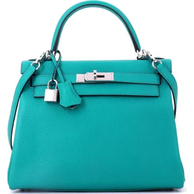 Pre-owned Hermes  Hermes Kelly Handbag Blue Clemence With Palladium Hardware 28