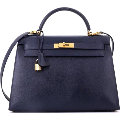 Pre-owned Hermes  Hermes Kelly Handbag Blue Courchevel With Gold Hardware 32