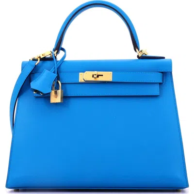Pre-owned Hermes  Hermes Kelly Handbag Blue Madame With Gold Hardware 28