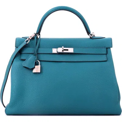Pre-owned Hermes  Hermes Kelly Handbag Blue Togo With Palladium Hardware 32