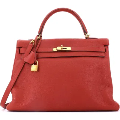 Pre-owned Hermes  Hermes Kelly Handbag Brown Clemence With Gold Hardware 35