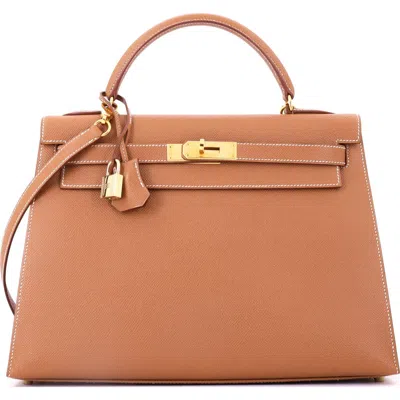 Pre-owned Hermes  Hermes Kelly Handbag Brown Courchevel With Gold Hardware 32