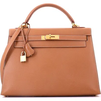 Pre-owned Hermes  Hermes Kelly Handbag Brown Courchevel With Gold Hardware 32