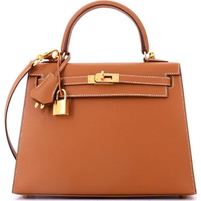 Pre-owned Hermes  Hermes Kelly Handbag Brown Epsom With Gold Hardware 25