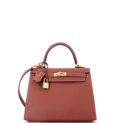 Pre-owned Hermes  Hermes Kelly Handbag Brown Epsom With Gold Hardware 25