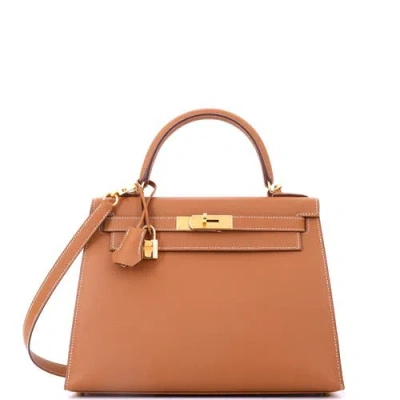 Pre-owned Hermes  Hermes Kelly Handbag Brown Epsom With Gold Hardware 28