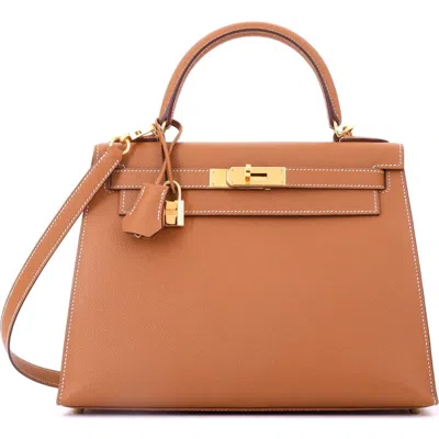 Pre-owned Hermes  Hermes Kelly Handbag Brown Epsom With Gold Hardware 28