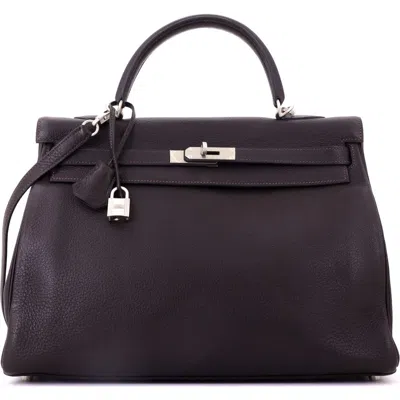Pre-owned Hermes  Hermes Kelly Handbag Brown Togo With Brushed Palladium Hardware 35 In Purple