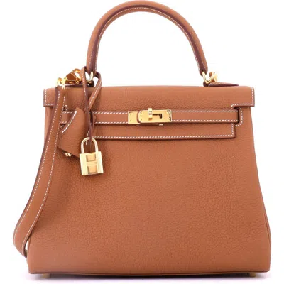 Pre-owned Hermes  Hermes Kelly Handbag Brown Togo With Gold Hardware 25