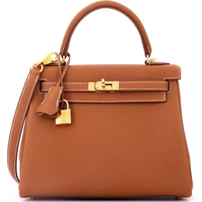 Pre-owned Hermes  Hermes Kelly Handbag Brown Togo With Gold Hardware 25
