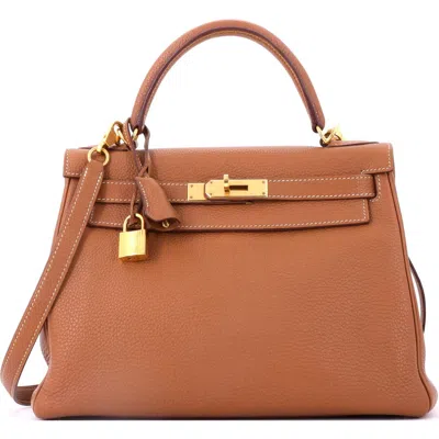 Pre-owned Hermes  Hermes Kelly Handbag Brown Togo With Gold Hardware 28