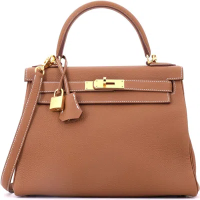 Pre-owned Hermes  Hermes Kelly Handbag Brown Togo With Gold Hardware 32