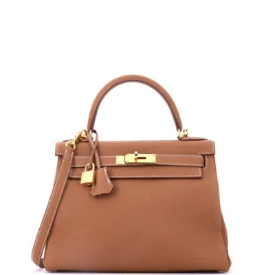 Pre-owned Hermes  Hermes Kelly Handbag Brown Togo With Gold Hardware 28