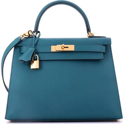 Pre-owned Hermes  Hermes Kelly Handbag Green Epsom With Gold Hardware 28