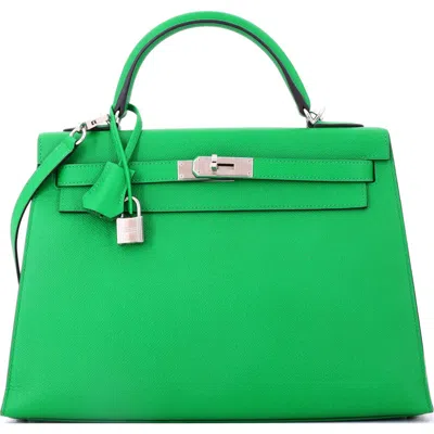 Pre-owned Hermes  Hermes Kelly Handbag Green Epsom With Palladium Hardware 32