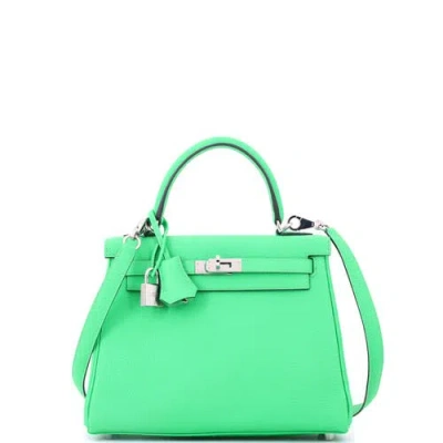 Pre-owned Pre-owned Hermes  Hermes Kelly Handbag Green Togo With Palladium Hardware 25 In Red