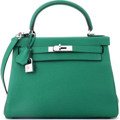 Pre-owned Hermes  Hermes Kelly Handbag Green Togo With Palladium Hardware 28
