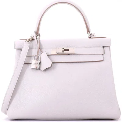Pre-owned Hermes  Hermes Kelly Handbag Grey Clemence With Palladium Hardware 28 In Gray
