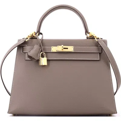Pre-owned Hermes  Hermes Kelly Handbag Grey Epsom With Gold Hardware 28 In Brown