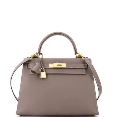 Pre-owned Hermes  Hermes Kelly Handbag Grey Epsom With Gold Hardware 28 In Gray