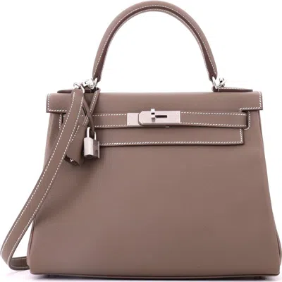 Pre-owned Hermes  Hermes Kelly Handbag Grey Evercolor With Palladium Hardware 28 In Brown