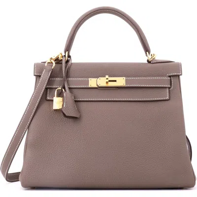 Pre-owned Hermes  Hermes Kelly Handbag Grey Togo With Gold Hardware 28 In Brown