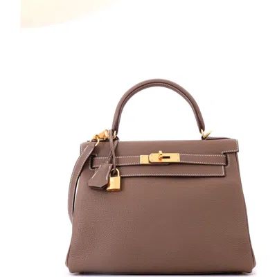Pre-owned Hermes  Hermes Kelly Handbag Grey Togo With Gold Hardware 28 In Brown