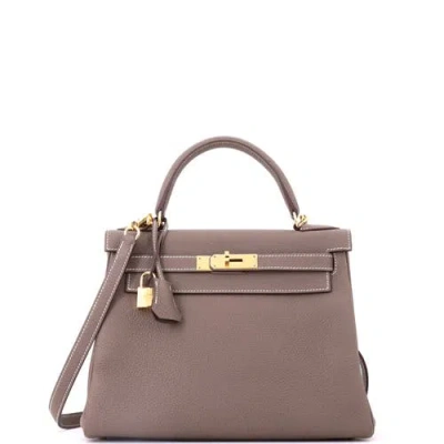 Pre-owned Hermes  Hermes Kelly Handbag Grey Togo With Gold Hardware 28 In Gray