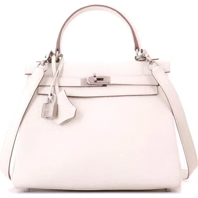 Pre-owned Hermes  Hermes Kelly Handbag Light Togo With Palladium Hardware 25 In Brown