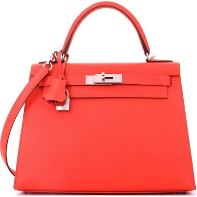 Pre-owned Hermes  Hermes Kelly Handbag Orange Epsom With Palladium Hardware 28