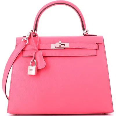 Pre-owned Hermes  Hermes Kelly Handbag Pink Chevre Mysore With Palladium Hardware 25