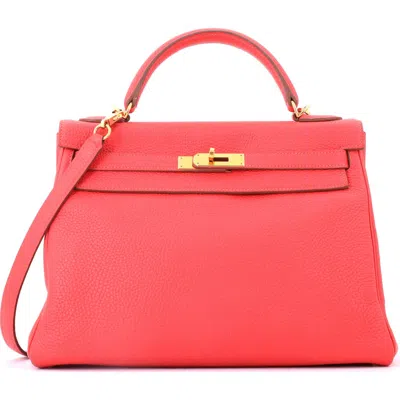 Pre-owned Hermes  Hermes Kelly Handbag Pink Clemence With Gold Hardware 32 In Red