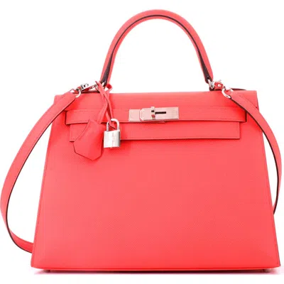 Pre-owned Hermes  Hermes Kelly Handbag Pink Epsom With Palladium Hardware 28