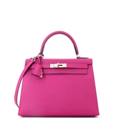 Pre-owned Hermes  Hermes Kelly Handbag Pink Epsom With Palladium Hardware 28