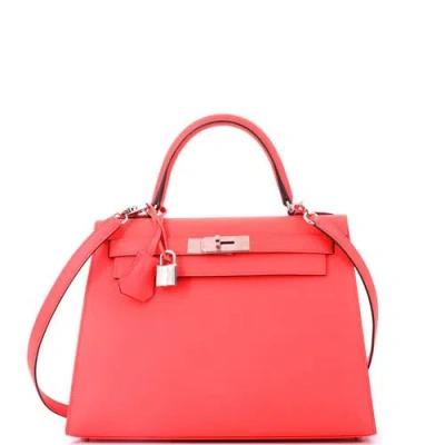 Pre-owned Hermes  Hermes Kelly Handbag Pink Epsom With Palladium Hardware 28