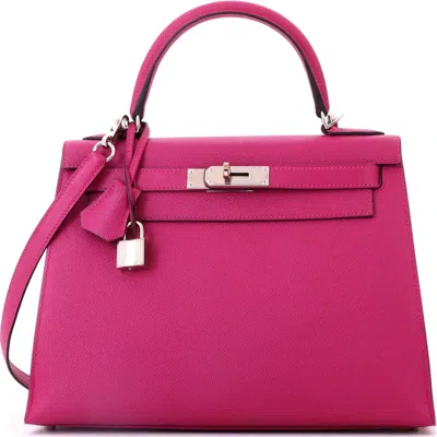 Pre-owned Hermes  Hermes Kelly Handbag Pink Epsom With Palladium Hardware 28 In Purple