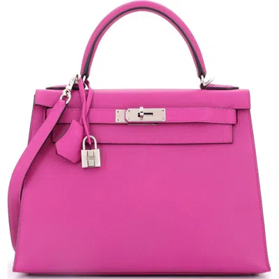 Pre-owned Hermes  Hermes Kelly Handbag Pink Epsom With Palladium Hardware 28 In Purple
