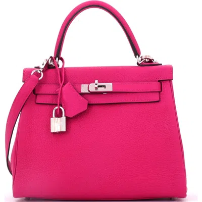 Pre-owned Hermes  Hermes Kelly Handbag Pink Togo With Palladium Hardware 25