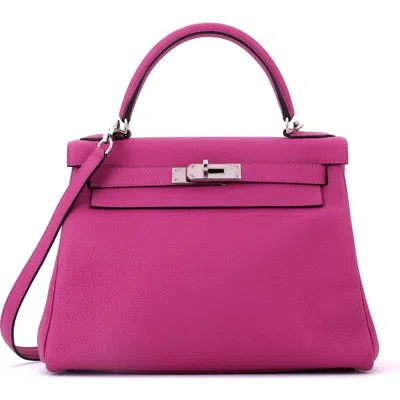 Pre-owned Hermes  Hermes Kelly Handbag Pink Togo With Palladium Hardware 28 In Purple