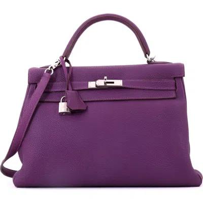 Pre-owned Hermes  Hermes Kelly Handbag Purple Togo With Palladium Hardware 32 In Pink