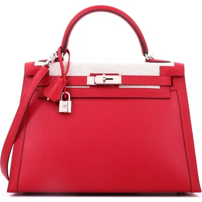 Pre-owned Pre-owned Hermes  Hermes Kelly Handbag Red Berline Vache Canvas With Swift And Toile With Palladium Hardware