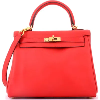 Pre-owned Hermes  Hermes Kelly Handbag Red Swift With Gold Hardware 25